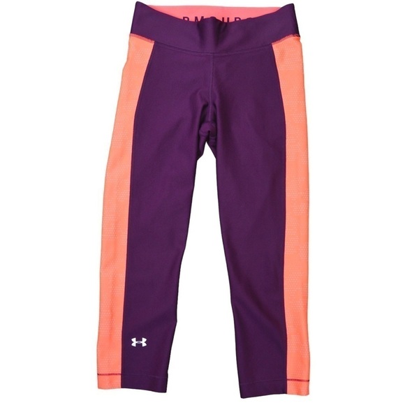 Under Armour HeatGear Compression Capri Leggings, Purple & Orange/Peach - Small - Picture 1 of 7
